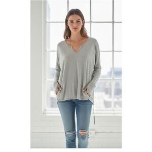 Michael Lauren M Channing Grey Ribbed Oversized Draped Thumbhole Top NWT
